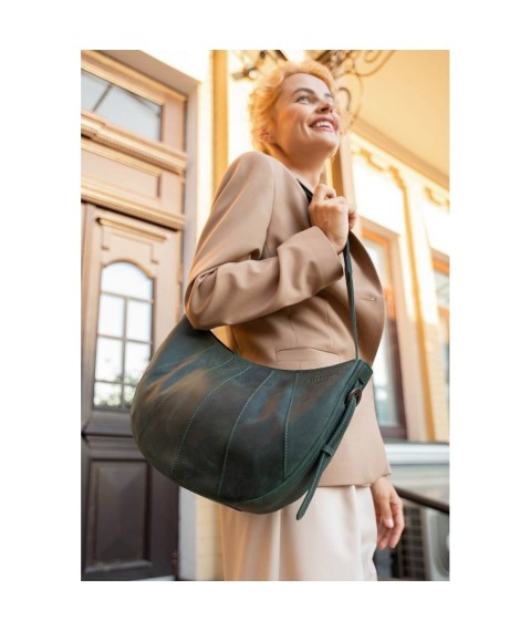 Leather women's bag Croissant green