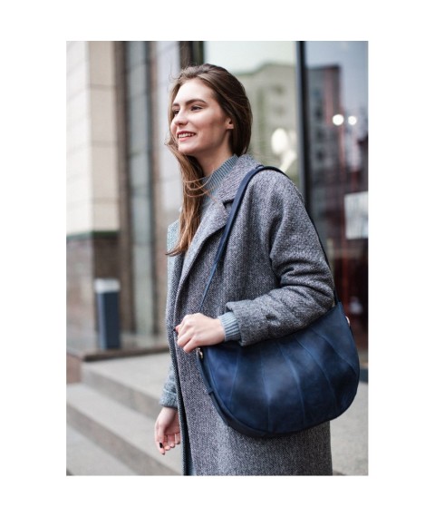 Leather women's bag Croissant blue