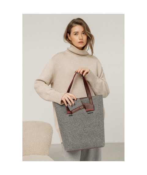 Felt women's DD Shopper bag with burgundy leather inserts
