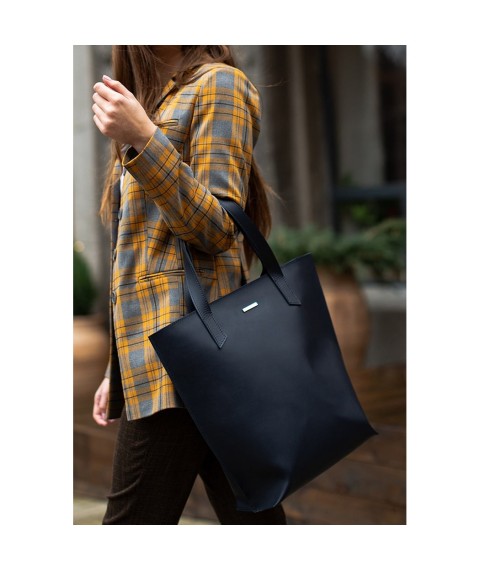 Leather women's shopper bag DD dark blue