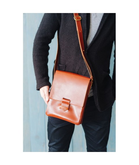 Esquire men's leather messenger bag light brown
