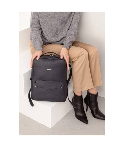 Leather urban women's backpack with zipper Cooper dark blue flotar
