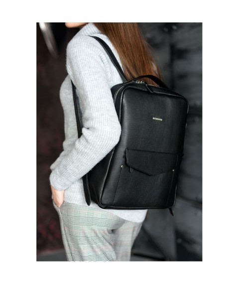Leather women's urban backpack with zipper Cooper black