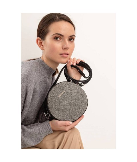 Round felt women's bag Tablet with black leather inserts