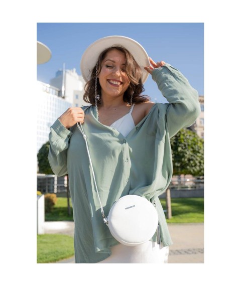 Round leather women's handbag Tablet white