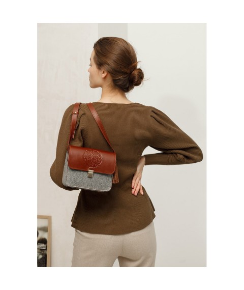 Felt women's boho bag Lilu with brown leather inserts