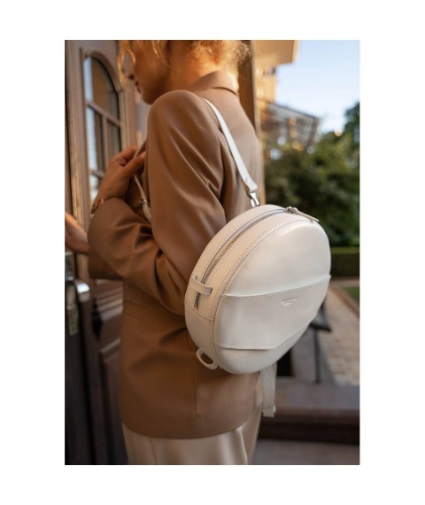 Leather women's round bag-backpack Maxi white