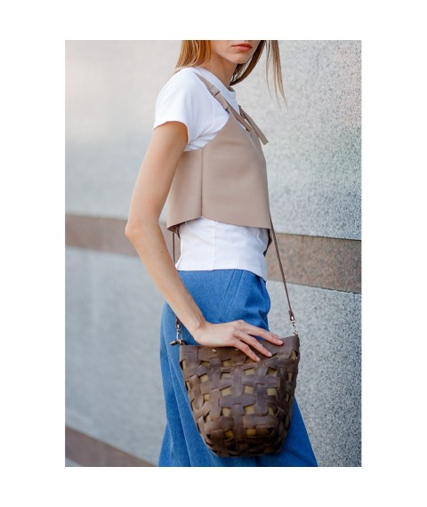 Leather woven women's bag Puzzle M dark brown Crazy Horse