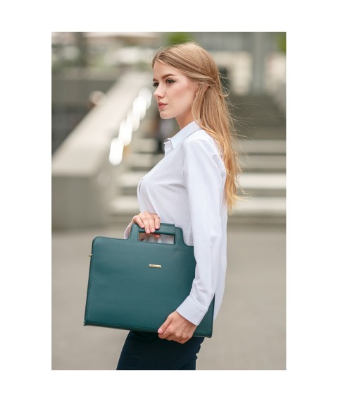 Women's leather bag for laptop and documents, green