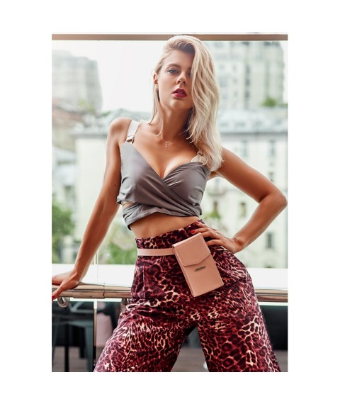 Vertical Women's Leather Mini Pink Belt/Crossbody Bag