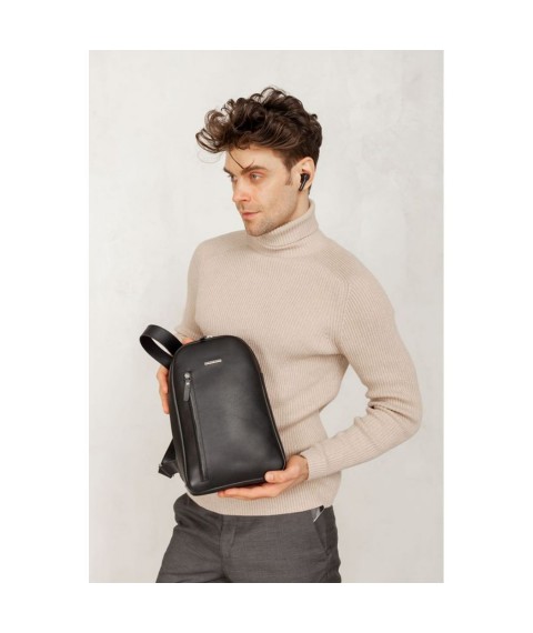 Leather men's backpack (sling bag) on ​​one shoulder Chest Bag black