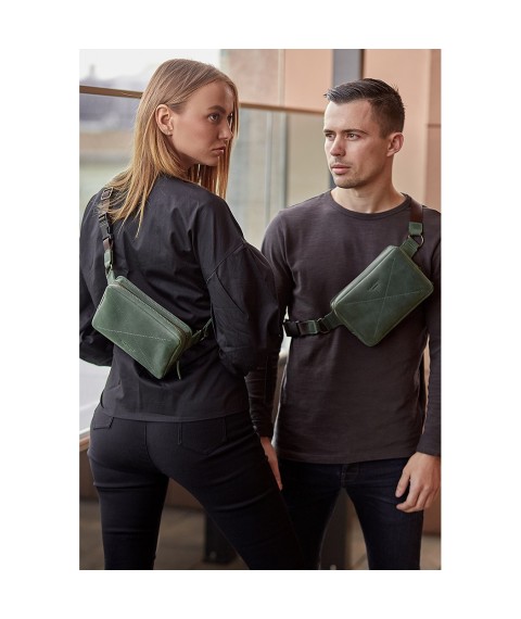 Шкіряна поясна сумка Dropbag Mini зелена Crazy Horse
