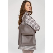 Шкіряна жіноча сумка шоппер Бетсі з кишенею темно-бежева Краст