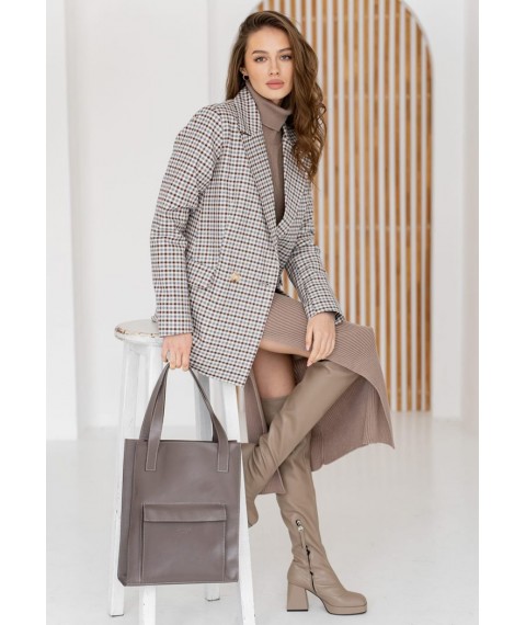 Leather women's shopper bag Betsy with pocket, dark beige Crust