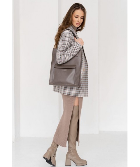 Leather women's shopper bag Betsy with pocket, dark beige Crust