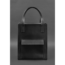 Шкіряна жіноча сумка шоппер Бетсі з кишенею чорна