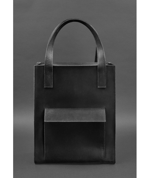 Leather women's shopper bag Betsy with pocket, black