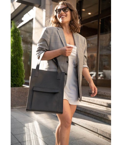 Кожаная женская сумка шоппер Бэтси с карманом черная