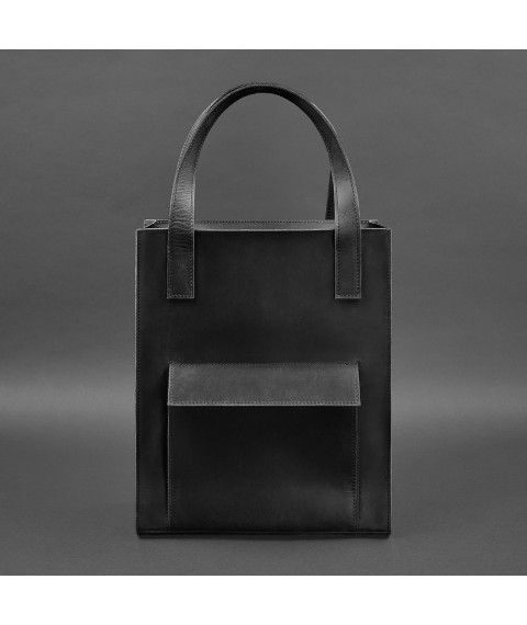 Шкіряна жіноча сумка шоппер Бетсі з кишенею чорна