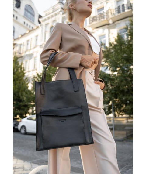 Leather women's shopper bag Betsy with pocket black Crust