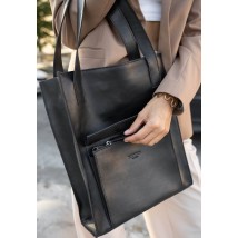 Шкіряна жіноча сумка шоппер Бетсі з кишенею чорна Краст