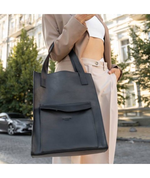 Leather women's shopper bag Betsy with pocket black Crust