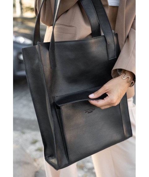 Leather women's shopper bag Betsy with pocket black Crust