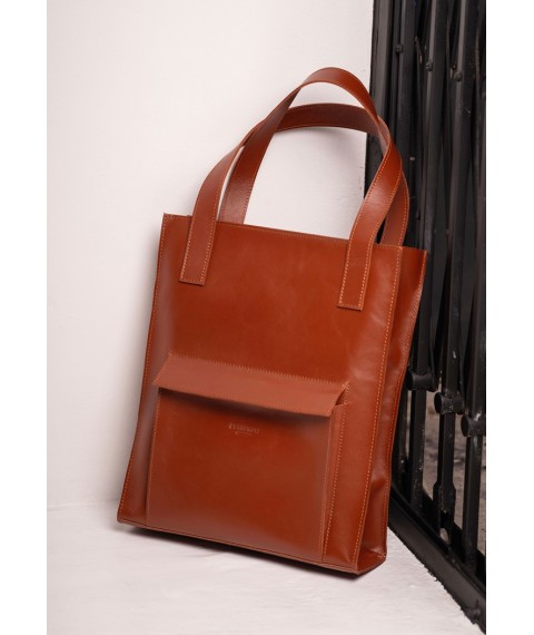 Кожаная женская сумка шоппер Бэтси с карманом светло-коричневая Краст