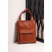 Шкіряна жіноча сумка шоппер Бетсі з кишенею світло-коричнева Краст