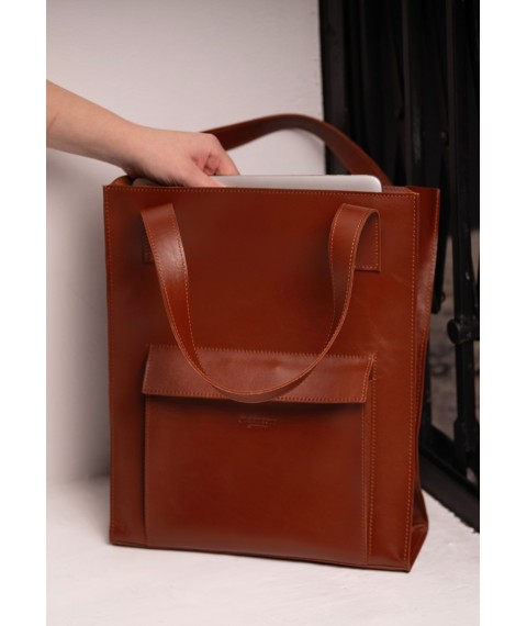 Leather women's shopper bag Betsy with pocket light brown Crust
