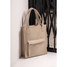 Шкіряна жіноча сумка шоппер Бетсі з кишенею світло-бежева Краст