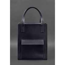 Leather women's shopper bag Betsy with pocket blue Crazy Horse
