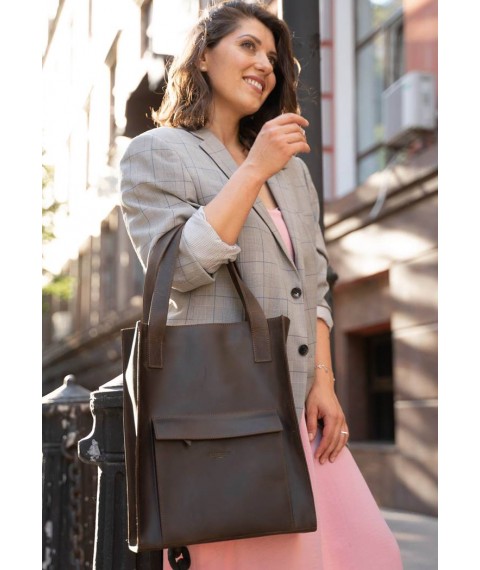 Кожаная женская сумка шоппер Бэтси с карманом темно-коричневый Crazy Horse