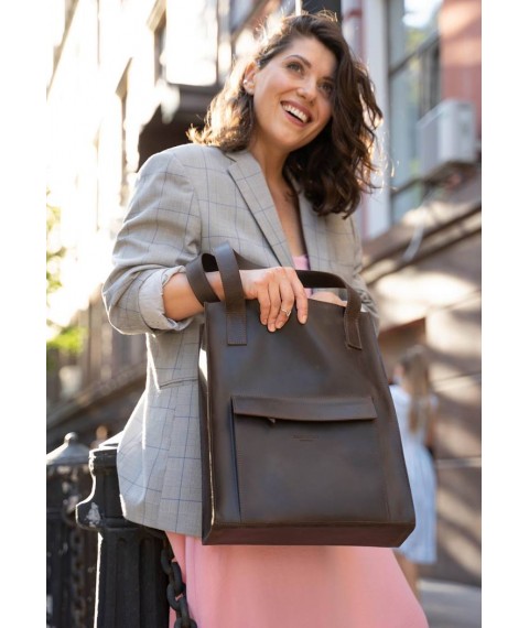 Кожаная женская сумка шоппер Бэтси с карманом темно-коричневый Crazy Horse