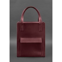 Leather women's shopper bag Betsy with pocket, burgundy