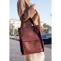 Leather women's shopper bag Betsy with pocket, burgundy