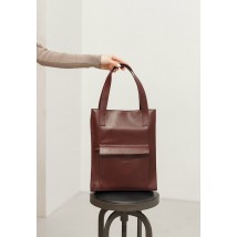 Кожаная женская сумка шоппер Бэтси с карманом бордовая Краст