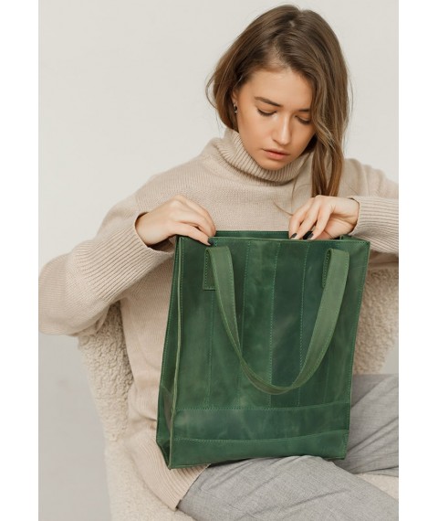 Leather women's shopper bag Betsy green