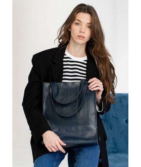 Leather women's shopper bag Betsy dark blue crust