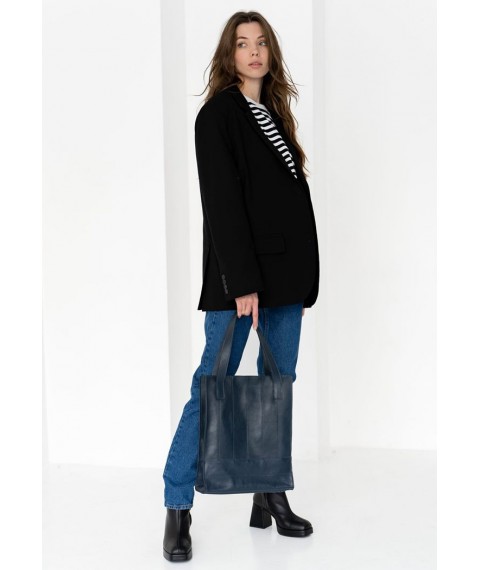 Leather women's shopper bag Betsy dark blue crust