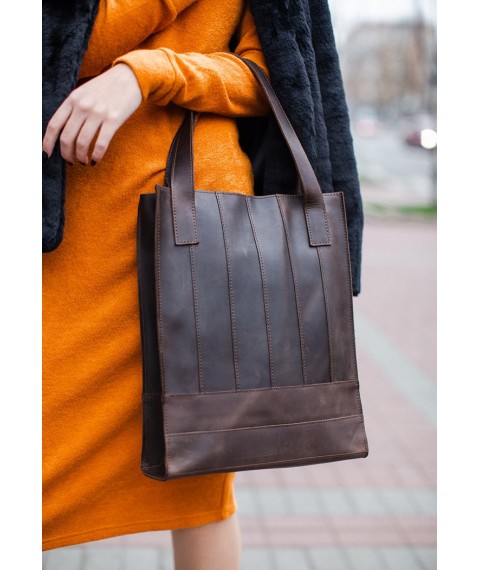 Шкіряна жіноча сумка шоппер Бетсі темно-коричнева