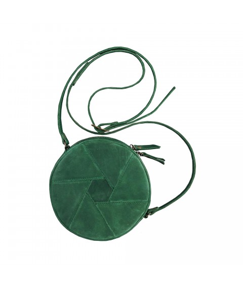 Leather round women's bag Bon-Bon green Crazy Horse