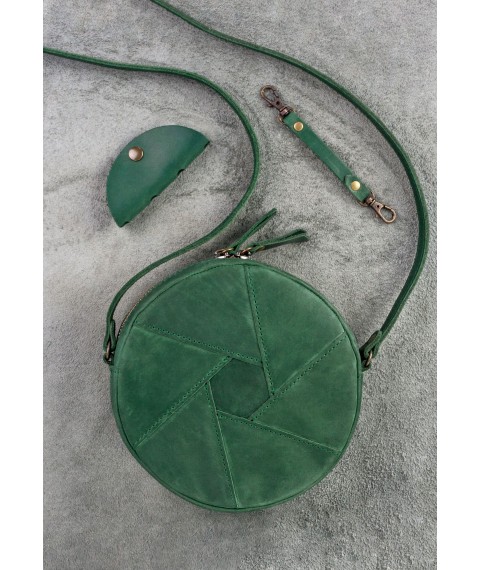 Leather round women's bag Bon-Bon green Crazy Horse