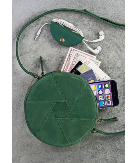 Leather round women's bag Bon-Bon green Crazy Horse