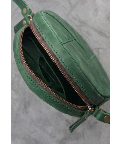 Leather round women's bag Bon-Bon green Crazy Horse