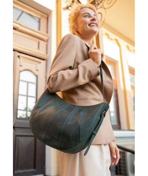 Leather women's bag Croissant green
