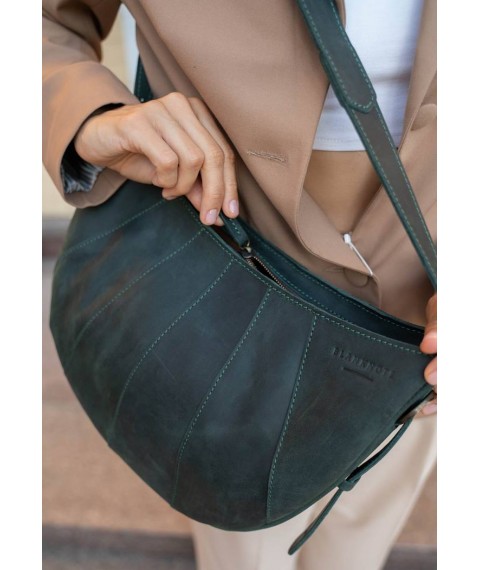 Leather women's bag Croissant green