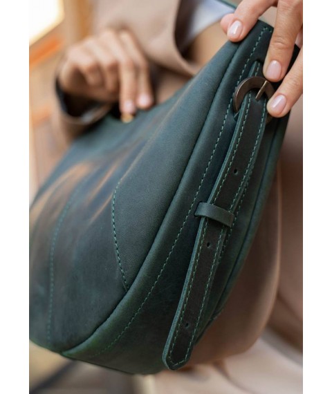 Leather women's bag Croissant green