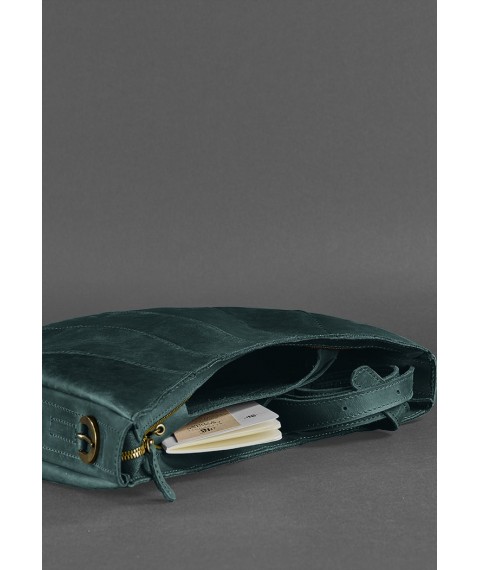 Leather women's bag Croissant green