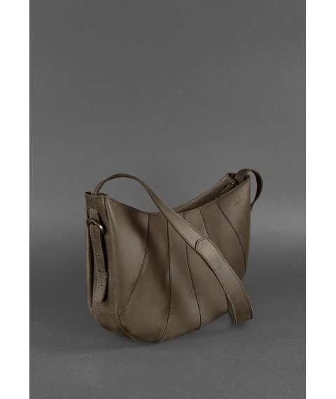 Шкіряна жіноча сумка Круасан темно-коричнева